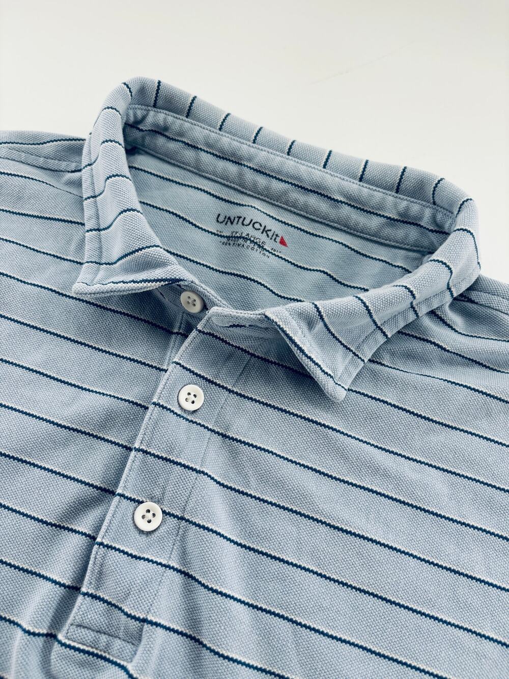 UNTUCKit Men's XXL Polo Light Blue Navy Striped Pima Cotton